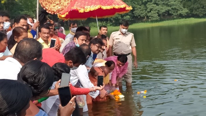 Durga festival begins in Radhabanga with the establishment of pots at Sarbamangala Temple