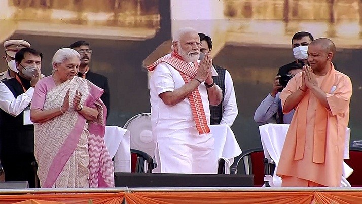 Yogi was sworn in as the Chief Minister of Uttar Pradesh for the second time, accompanied by the Prime Minister