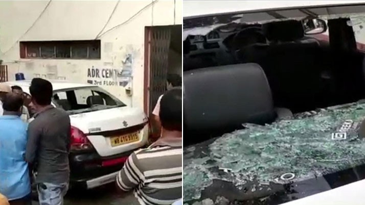 A large block of cement fell on the judge's car at Burdwan Court Square, narrowly saving the judge and the driver.