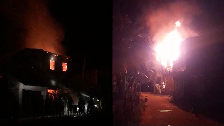 The gas cylinder burst and the house was burnt to ashes