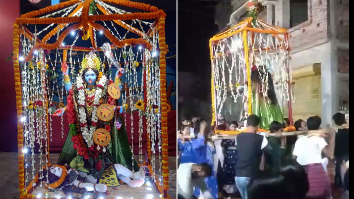 The impressive procession of Kali Pratima riding on a wave caught the attention of Bardhaman