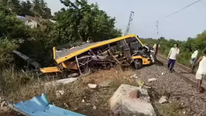 Horrific accident, train hits school bus, two dead, many injured